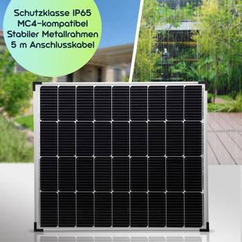 Preview: Solarpanel monokristallin 110 W (20,5V) – Solarmodul für 12V/24V Batterien, Solargeneratoren, Wohnmobil, Boot, inkl. 5m Kabel, IP65 wetterfest
