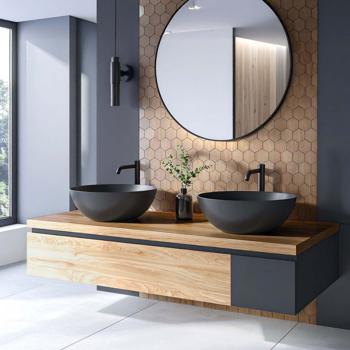 Preview: Self-adhesive tile stickers, hexagon wood effect – 4 pieces, 25 × 23.2 cm SPC wall tiles, waterproof – tiles for kitchen and bathroom walls