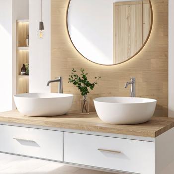 Preview: Self‑adhesive tile stickers, light wood‑grain – 4 pieces, 25×25 cm SPC wall tiles, waterproof – tiles for kitchen and bathroom walls