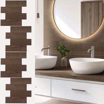 Self-adhesive tile stickers, dark wood grain – 4 pieces, 25x25 cm SPC wall tiles, waterproof – tiles for kitchen and bathroom walls