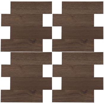 Preview: Self-adhesive tile stickers, dark wood grain – 4 pieces, 25x25 cm SPC wall tiles, waterproof – tiles for kitchen and bathroom walls