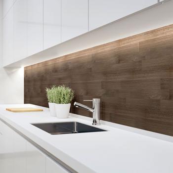 Preview: Self-adhesive tile stickers, dark wood grain – 4 pieces, 25x25 cm SPC wall tiles, waterproof – tiles for kitchen and bathroom walls