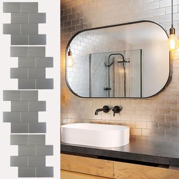 Self-adhesive tile stickers, chrome – 4 pieces, 25×25 cm SPC wall tiles, waterproof – tiles for kitchen and bathroom walls
