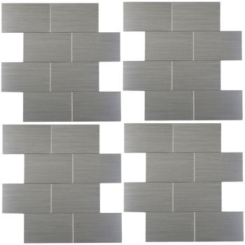 Preview: Self-adhesive tile stickers, chrome – 4 pieces, 25×25 cm SPC wall tiles, waterproof – tiles for kitchen and bathroom walls