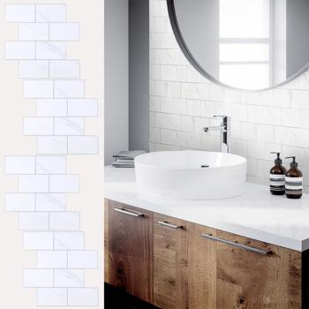 Self‑adhesive tile stickers, white – 4 pieces, 25x25 cm SPC wall tiles, waterproof – tiles for kitchen and bathroom walls