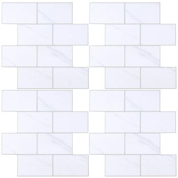 Preview: Self‑adhesive tile stickers, white – 4 pieces, 25x25 cm SPC wall tiles, waterproof – tiles for kitchen and bathroom walls