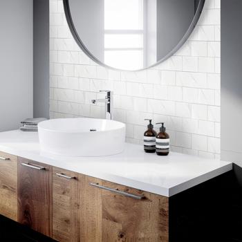 Preview: Self‑adhesive tile stickers, white – 4 pieces, 25x25 cm SPC wall tiles, waterproof – tiles for kitchen and bathroom walls