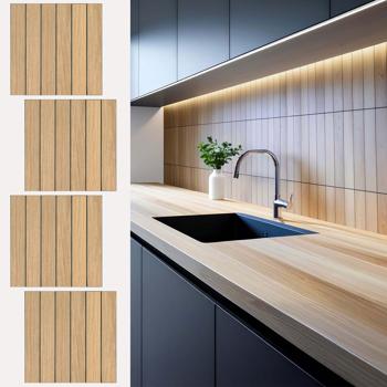 Self-adhesive tile stickers, wood effect – 4 pieces, 25 × 25 cm SPC wall panels, waterproof – tiles for kitchen and bathroom walls