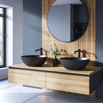 Preview: Self-adhesive tile stickers, wood effect – 4 pieces, 25 × 25 cm SPC wall panels, waterproof – tiles for kitchen and bathroom walls
