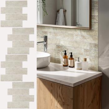 Self‑adhesive tile stickers, stone beige – 4 pieces, 25x25 cm SPC wall tiles, waterproof – tiles for kitchen and bathroom walls