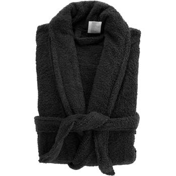 Preview: Comfortable black bathrobe made of 100% cotton terry with shawl collar, one size – ideal as dressing gown for sauna and wellness