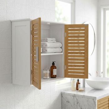 Beautiful wall cabinet in white & wood look for bathroom and kitchen: compact wall shelf & medicine cabinet as a practical hanging cabinet