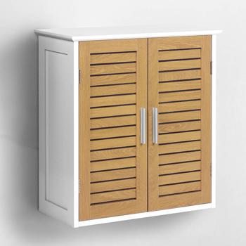 Preview: Beautiful wall cabinet in white & wood look for bathroom and kitchen: compact wall shelf & medicine cabinet as a practical hanging cabinet