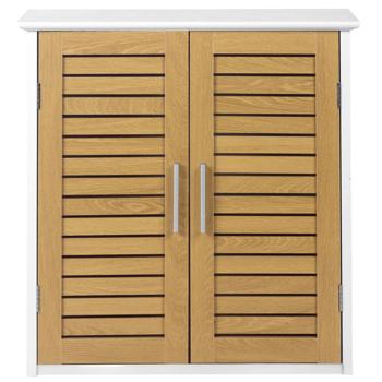Preview: Beautiful wall cabinet in white & wood look for bathroom and kitchen: compact wall shelf & medicine cabinet as a practical hanging cabinet