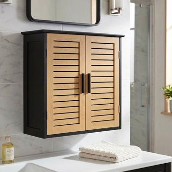 Attractive wall cabinet in black & wood look for bathroom and kitchen: compact wall shelf & medicine cabinet as a practical hanging cabinet