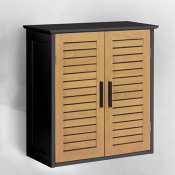 Preview: Attractive wall cabinet in black & wood look for bathroom and kitchen: compact wall shelf & medicine cabinet as a practical hanging cabinet