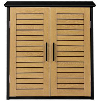 Preview: Attractive wall cabinet in black & wood look for bathroom and kitchen: compact wall shelf & medicine cabinet as a practical hanging cabinet