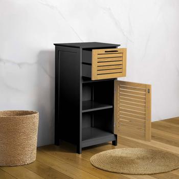 Preview: Elegant bathroom cabinet black & wood look 83 x 36.5 x 30 cm – Modern bathroom and tall cabinet for bathroom, guest WC & home spa