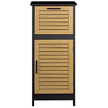 Preview: Elegant bathroom cabinet black & wood look 83 x 36.5 x 30 cm – Modern bathroom and tall cabinet for bathroom, guest WC & home spa
