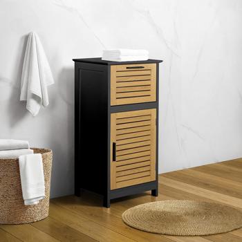 Preview: Elegant bathroom cabinet black & wood look 83 x 36.5 x 30 cm – Modern bathroom and tall cabinet for bathroom, guest WC & home spa