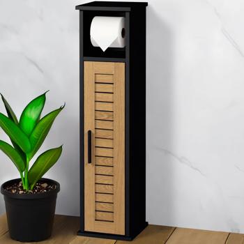 Toilet paper cabinet 75x18x18 cm made of MDF in black: slim bathroom cabinet & free-standing WC paper holder for niches and storage
