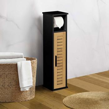 Preview: Toilet paper cabinet 75x18x18 cm made of MDF in black: slim bathroom cabinet & free-standing WC paper holder for niches and storage