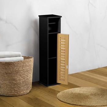 Preview: Toilet paper cabinet 75x18x18 cm made of MDF in black: slim bathroom cabinet & free-standing WC paper holder for niches and storage