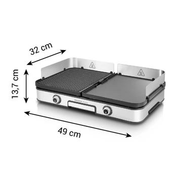 Preview: Electric barbecue grill with 2 separate grilling zones, reversible grill plates, stainless-steel wind guard & drip tray, 2-zone table grill
