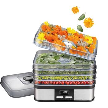 Preview: Professional food dehydrator with 5 levels & 3,500 cm² drying surface, quiet dehydrator 40–70 °C, dehydrator with 1–48 h timer for fruit & beef jerky, incl. recipes