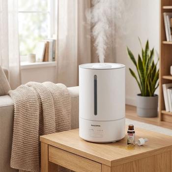 Ultrasonic humidifier 4.6L for large rooms up to 30 m² – Quiet room humidifier with aromatherapy, cool mist, timer & night mode