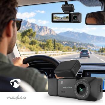 Preview: 4K dashcam with interior camera and GPS, dual car camera front and interior with 3.16-inch display, Wi‑Fi, night vision, parking mode, loop recording, black