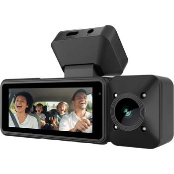 Preview: 4K dashcam with interior camera and GPS, dual car camera front and interior with 3.16-inch display, Wi‑Fi, night vision, parking mode, loop recording, black