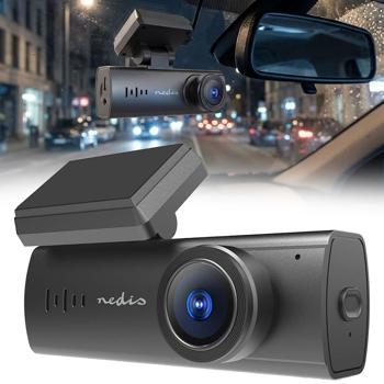 4K dashcam with GPS and Wi‑Fi, compact car camera without display with 140° wide angle, night vision, parking mode, loop recording and app control, black