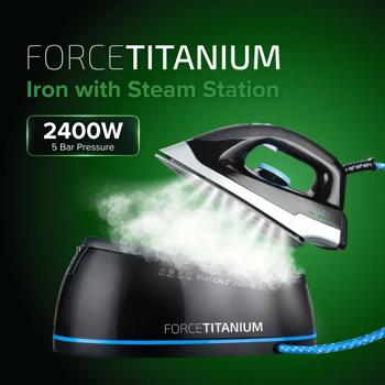 Preview: Fer à vapeur Force Titanium avec centrale vapeur 2400 W, 5 bar, 120 g/min de vapeur, vapeur verticale, anti-goutte, anti-calcaire et auto-nettoyage