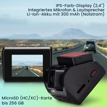 Preview: Dashcam 4K-UHD KFZ mit GPS, Autokamera -  Nachtsicht in Farbe, Sony Farbsensor, G-Sensor, WDR Wide Dynamic Range, WLAN & App, FarbDisplay, 140°