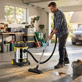 Preview: Pro wet and dry vacuum cleaner, 1200 W, 25 L stainless steel tank, HEPA filter, blowing function, telescopic tube, for home, garage & workshop