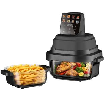 Preview: Friggitrice ad aria con 2 contenitori in vetro 1,5 L & 4 L, 1500 W, friggitrice ad aria senza olio con piena visibilità, 80–200 °C, timer 60 min, Cool‑Touch, nera