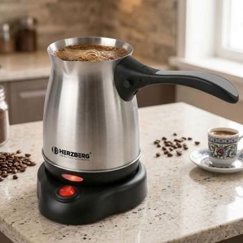 Elektrische türkische Kaffeemaschine 600 W, 0,5 L Mokkakanne aus Edelstahl, 360° Sockel, klappbarer Griff, Abschaltautomatik, Cezve elektrisch