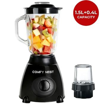 Preview: Glass stand blender with grinder, 800 W, 1.5 L jug & 0.4 L grinder cup, 5 speeds, pulse function, ice crusher, stainless steel housing, black