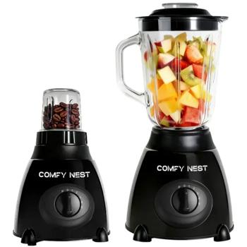 Preview: Glass stand blender with grinder, 800 W, 1.5 L jug & 0.4 L grinder cup, 5 speeds, pulse function, ice crusher, stainless steel housing, black