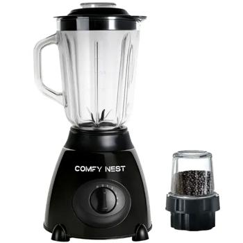 Preview: Glass stand blender with grinder, 800 W, 1.5 L jug & 0.4 L grinder cup, 5 speeds, pulse function, ice crusher, stainless steel housing, black
