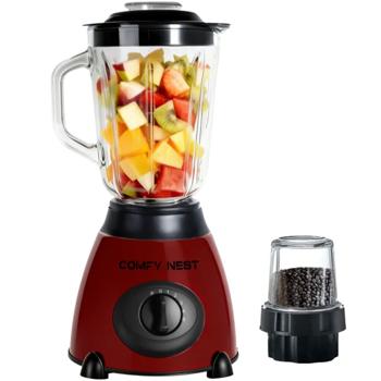 Preview: 2-in-1 blender with 1.5 L glass jug and 0.4 L grinder, 800 W, 5 speeds & pulse function, crushes ice, spice & coffee grinder, stainless steel, red