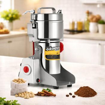 Preview: Getreidemühle elektrisch 2000 W, 800 g, Edelstahl, Mahlgrad 50-300 Mesh einstellbar, Gewürzmühle für Mehl, Kräuter & Getreide