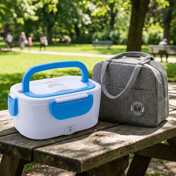 Preview: Electric lunch box 1.5 L with 2 compartments & stainless-steel insert, 3‑in‑1 for socket, 12 V car & 24 V truck, portable food warmer with bag