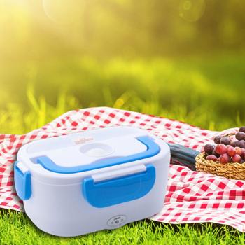 Preview: Electric lunch box 1.5 L with 2 compartments & stainless-steel insert, 3‑in‑1 for socket, 12 V car & 24 V truck, portable food warmer with bag