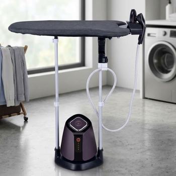 Preview: Défroisseur vapeur avec station de repassage flexible 2500 W, table à repasser rotative, mât télescopique, réservoir d’eau 1,2 L, semelle céramique, 7 niveaux de température, 3 niveaux de vapeur