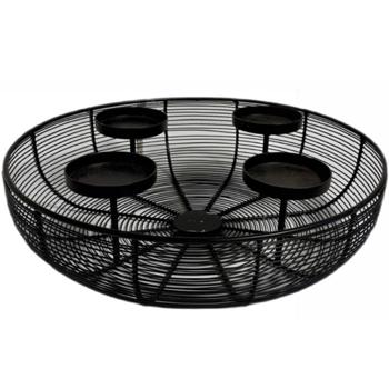 Preview: Elegante corona dell’Avvento in metallo, nero, Ø 36,5 cm per 4 candele cilindriche – moderno portacandele e candelabro per tavolo e decorazioni natalizie