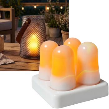 Belle tealight LED ricaricabili in set da 4 con base di ricarica, candele a effetto fiamma in bianco caldo per decorazione a luce di candela