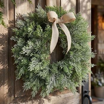 Kranz Thuja-Optik Ø 25 cm, künstlich aus Kunststoff: grüner Türkranz & Tischkranz - Dekokranz für Haustür & Tisch oder Fenster