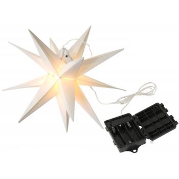 Preview: 3D LED Leuchtstern Ø27 cm, Warmweiss mit Timer & IP44 - Schöner faltbarer Adventsstern mit Batterie für Fenster, Balkon & Weihnachtsdeko